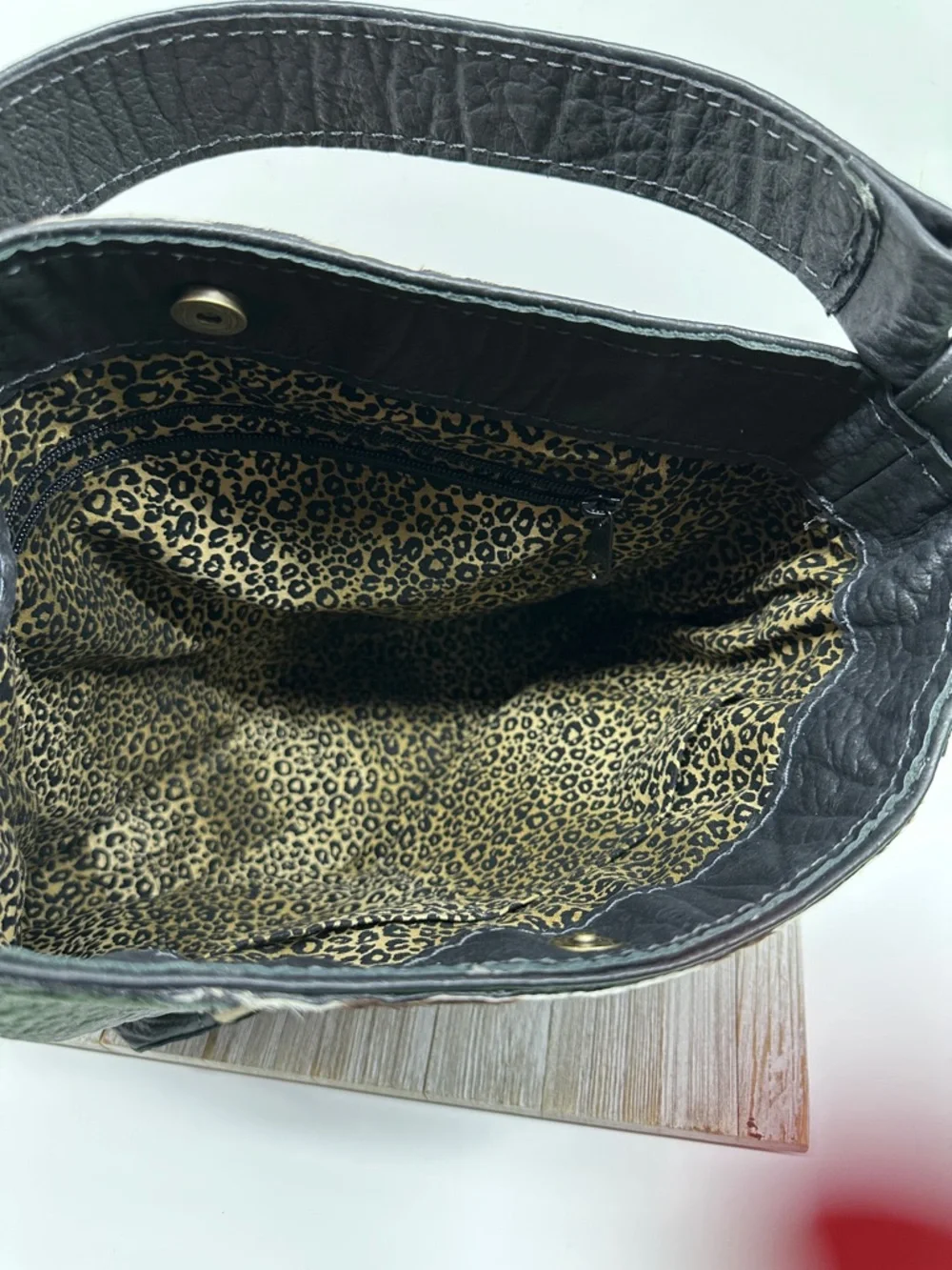 Black Zebra-Accent Leather Shoulder Bag - Picture 2 of 2